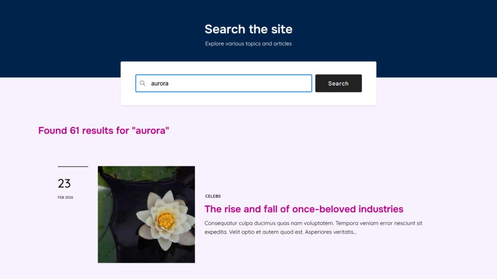 Aurora WordPress theme search page style