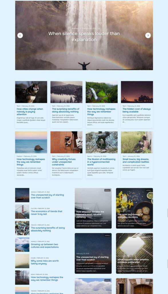 Aurora WordPress Blog theme: Crisp Homepage